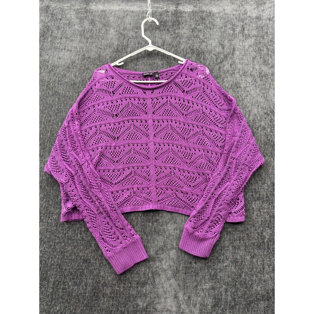 Allen B by Allen Schwartz Sweater Womens XL Pink Crochet Chunky Knit‎ Scoop Neck